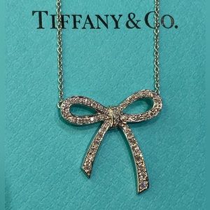 Tiffany & Co. Platinum 0.27ctw Diamond Bow Pendant Necklace